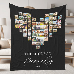Modern Elegant Family Heart Shaped Photo Collage Fleece Blanket