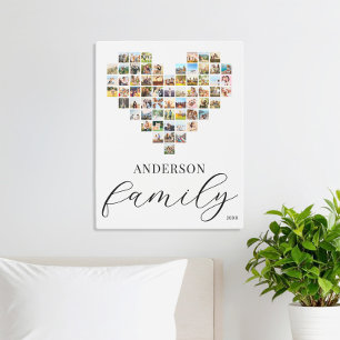Modern Elegant Family Heart Shaped Photo Collage Metal Print