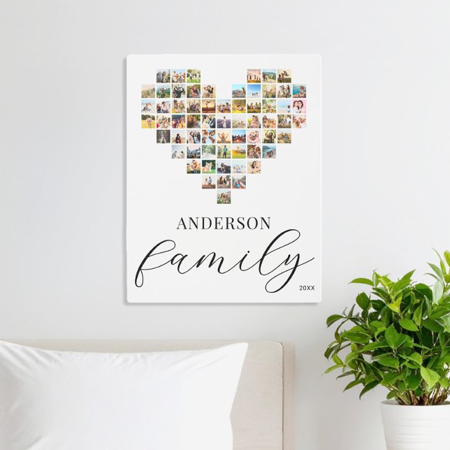 Modern Elegant Family Heart Shaped Photo Collage Metal Print (Creator Uploaded)