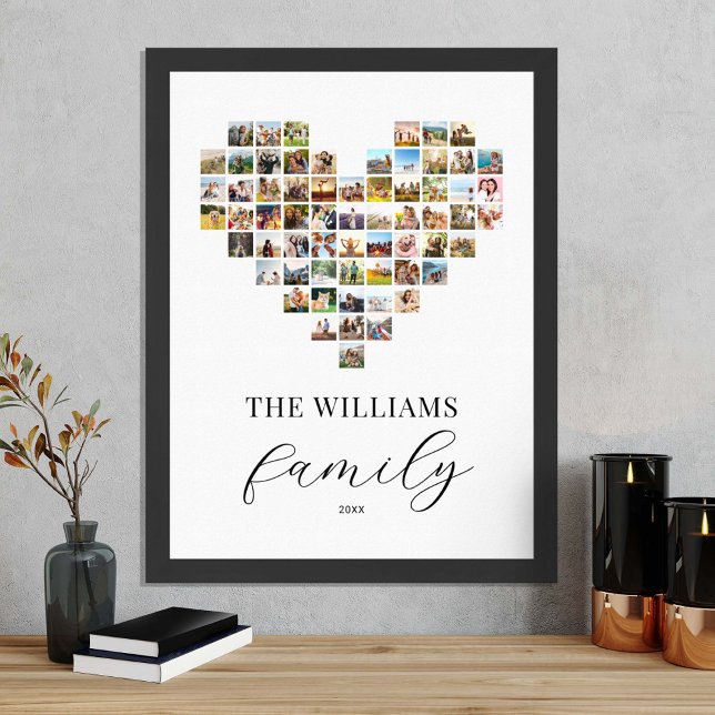 Modern Elegant Family Heart Shaped Photo Collage Poster (Creator Uploaded)