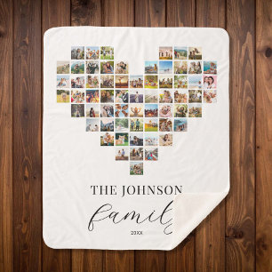 Modern Elegant Family Heart Shaped Photo Collage Sherpa Blanket