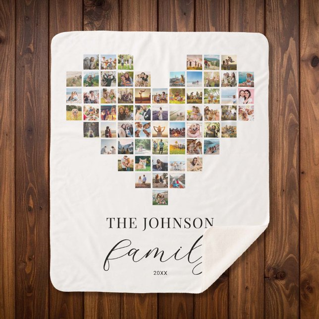 Modern Elegant Family Heart Shaped Photo Collage Sherpa Blanket (Creator Uploaded)