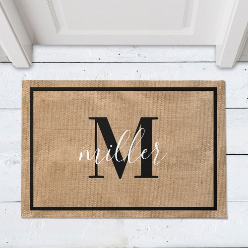 Modern Elegant Family Name Monogram Doormat