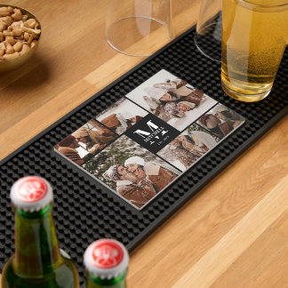 Modern Elegant Family Photo Collage & Initial Bar Mat