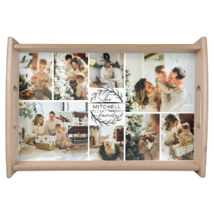 Modern Elegant Family Photo Collage & Initial Serv Serving Tray