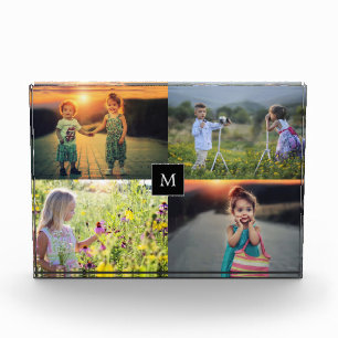 Modern elegant family photo collage monogrammed block