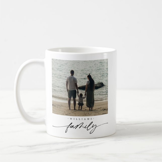 Modern Elegant Family Photo Script Typography Coffee Mug (Left)