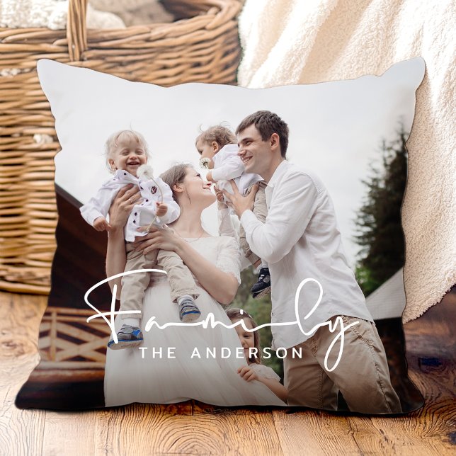 Modern Elegant Family Photo Throw Pillow (Creator Uploaded)