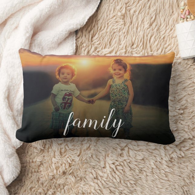 Modern elegant family script photo lumbar pillow (Blanket)