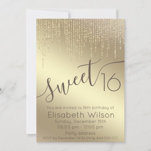 Modern elegant  fancy gold script sweet 16 invitation