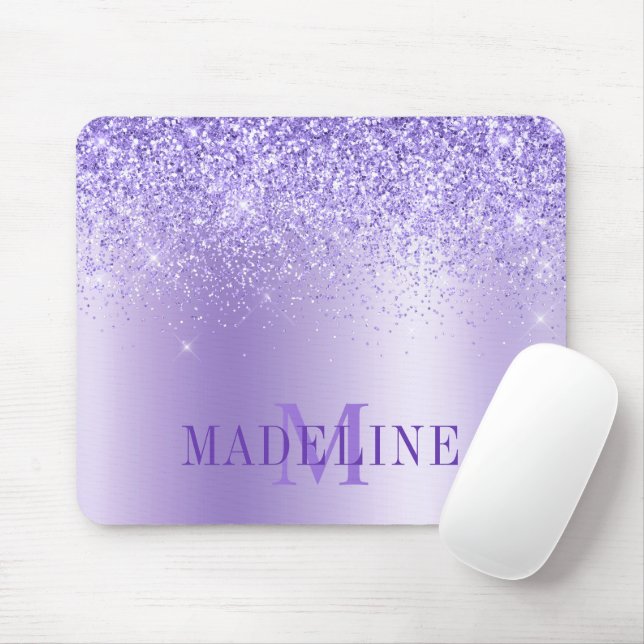 Modern Elegant Fashionable Monogram Purple Glitter Mouse Pad (With Mouse)