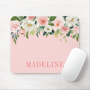 Modern Elegant Fashionable Watercolor Pink Floral Mouse Pad