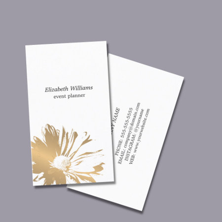 Modern Elegant  Faux Gold Floral Event Planner Business Card