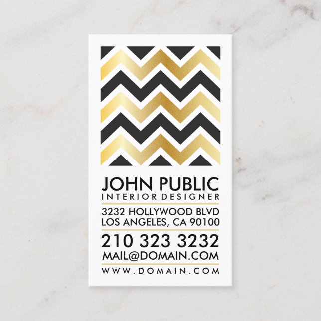 Modern Elegant Faux Gold Foil Black Chevron Business Card (Front)