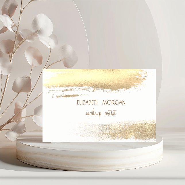 Modern Elegant  Faux Gold Foil Brush Stroke,White Business Card (Creator Uploaded)