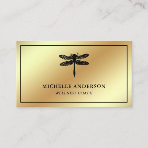 Modern Elegant Faux Gold Foil Dragonfly Business Card