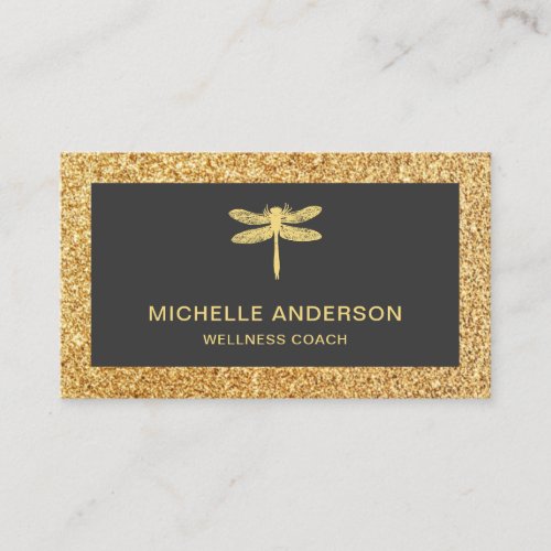 Modern Elegant Faux Gold Glitter Dragonfly Business Card