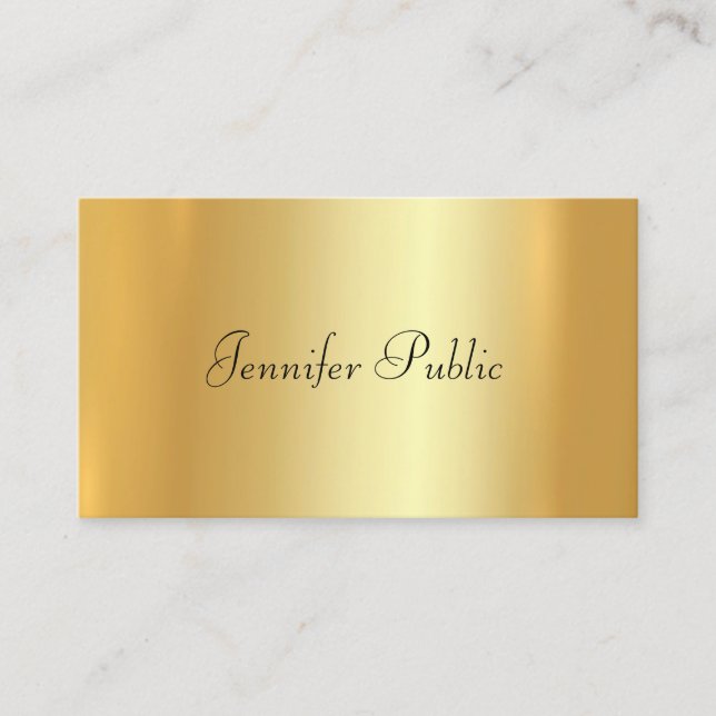 Modern Elegant Faux Gold Hand Script Template Business Card (Front)