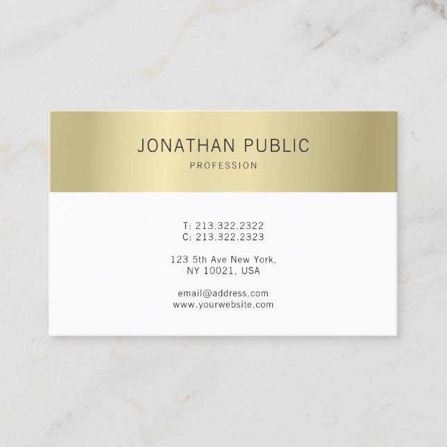 Modern Elegant Faux Gold Minimalist Professional Business Card (Front)
