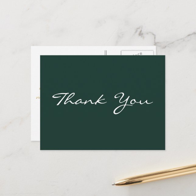 Modern Elegant Faux Gold Script Green Thank You Postcard (Front/Back In Situ)