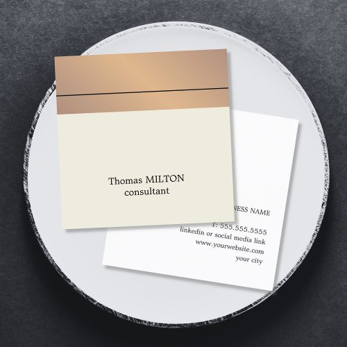 Modern Elegant Faux Gold Stripes Consultant Square Business Card