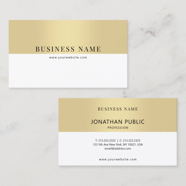 Modern Elegant Faux Gold White Minimalist Template Business Card (Front/Back)