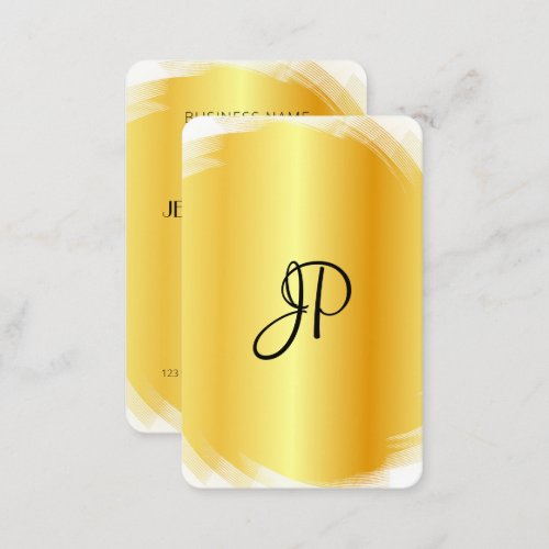 Modern Elegant Faux Gold White Monogram Template Business Card