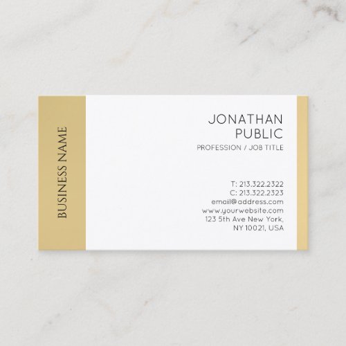 Modern Elegant Faux Gold White Professional Business Card