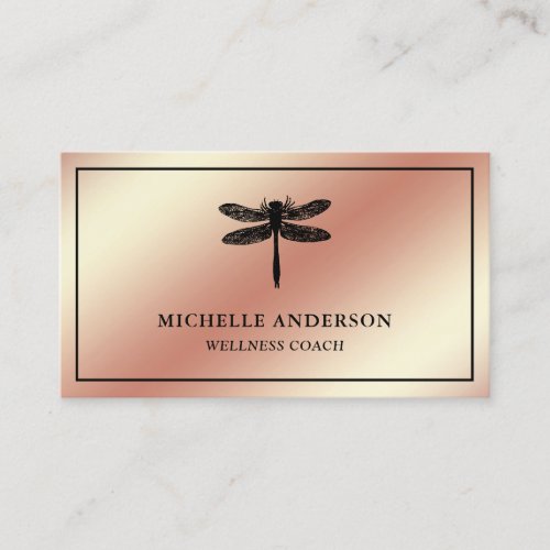 Modern Elegant Faux Rose Gold Foil Dragonfly Business Card
