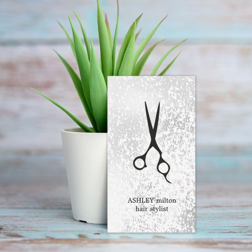 Modern Elegant Faux Silver Hair Stylist Business Card