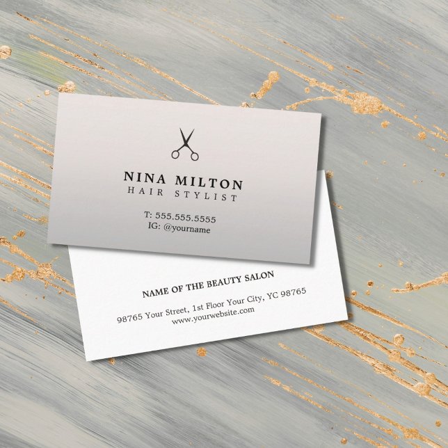 Modern Elegant Faux Silver Hairdresser  Business Card (Creator Uploaded)