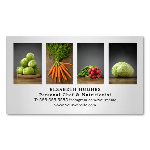 Modern Elegant Faux Silver Vegetable Catering Chef Magnetic Business Card