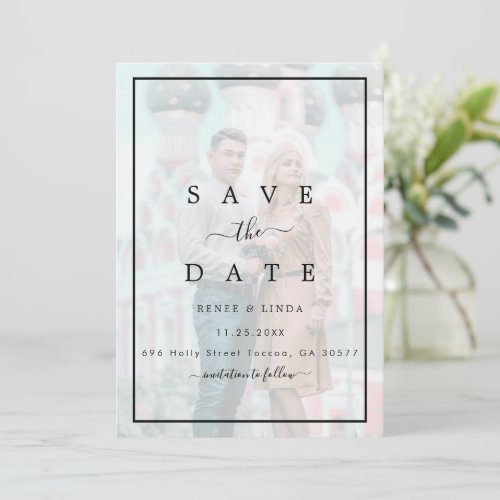 Modern Elegant Faux Vellum Effect Photo Wedding  Save The Date