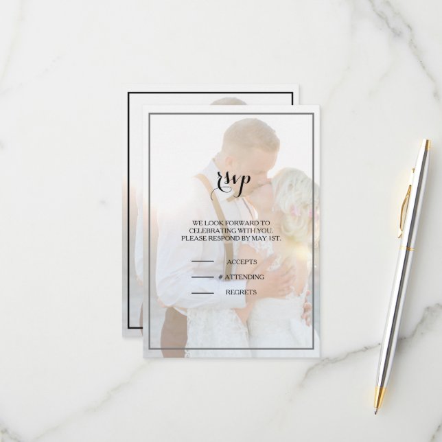 Modern Elegant Faux Vellum Overlay Photo Rsvp Card (Front/Back In Situ)