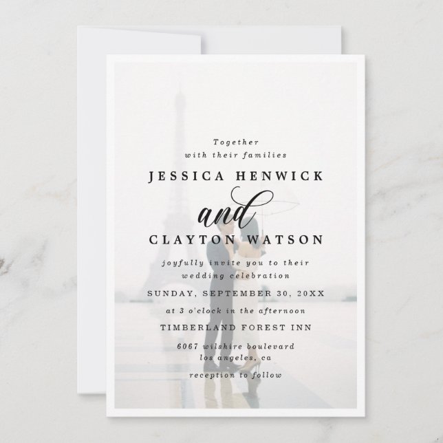Modern Elegant Faux Vellum Photo Overlay Wedding  Invitation (Front)