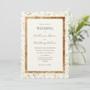 Modern Elegant Felt Gold Floral Wedding  Invitation