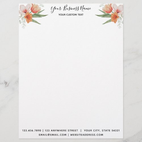 Modern Elegant Femine Watercolor Floral Business Letterhead