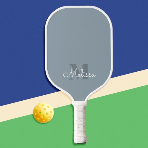 Modern Elegant Feminine Dusty Blue Monogram Name Pickleball Paddle