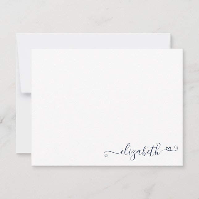 Modern Elegant Feminine Girly Navy Blue Heart Note Card (Front)