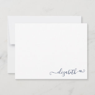 Modern Elegant Feminine Girly Navy Blue Heart Note Card
