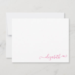 Modern Elegant Feminine Magenta Pink Heart Script Note Card