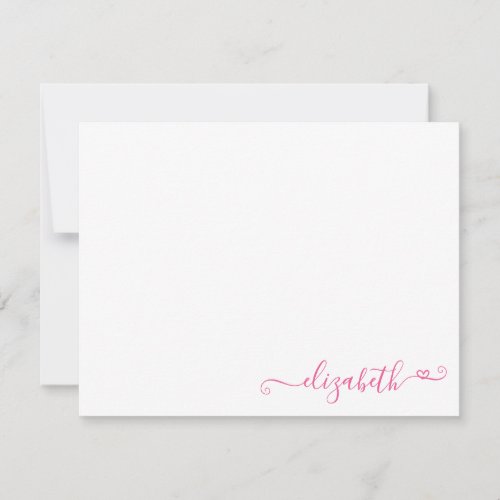 Modern Elegant Feminine Magenta Pink Heart Script Note Card