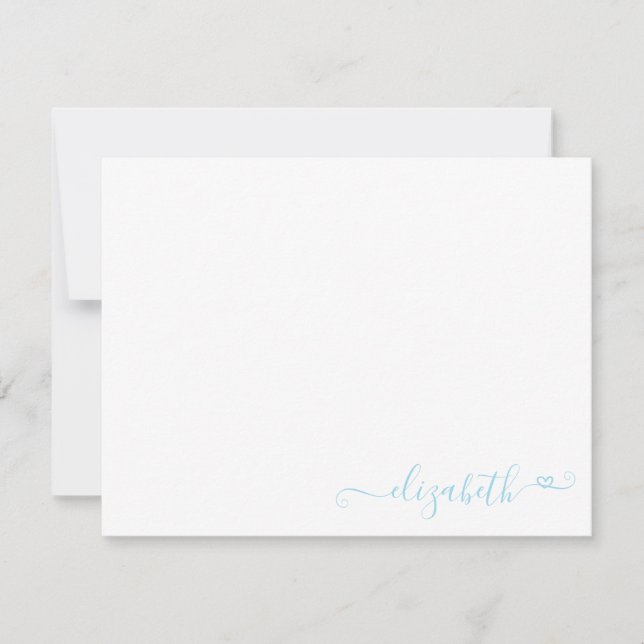 Modern Elegant Feminine Pastel Blue Heart Note Card (Front)