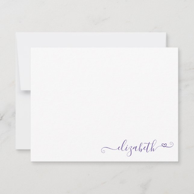 Modern Elegant Feminine Purple Violet Heart Note Card (Front)