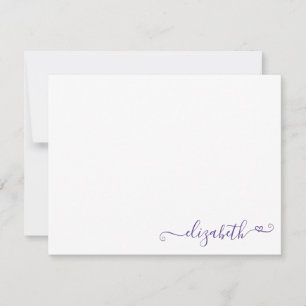 Modern Elegant Feminine Purple Violet Heart Note Card