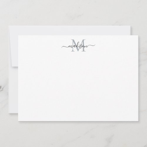 Modern Elegant Feminine Script Monogram Gray Note Card