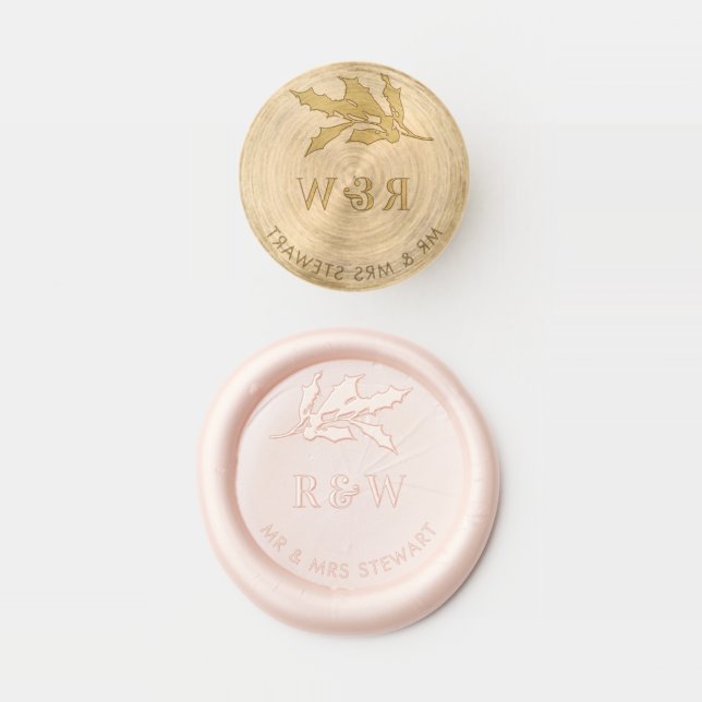 Modern Elegant Festive Botanical Monogram  Wax Seal Stamp (Stamped)