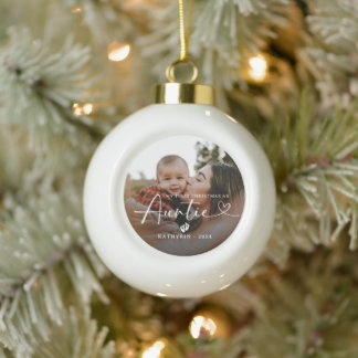 Modern Elegant First Christmas As Auntie Photo Ceramic Ball Christmas Ornament