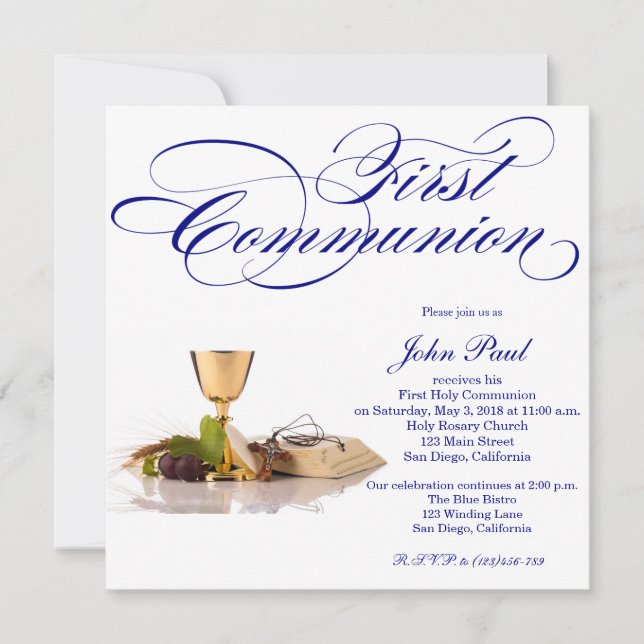 Modern Elegant First Communion Invitation for Boys (Front)