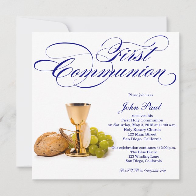 Modern Elegant First Communion Invitation for Boys (Front)